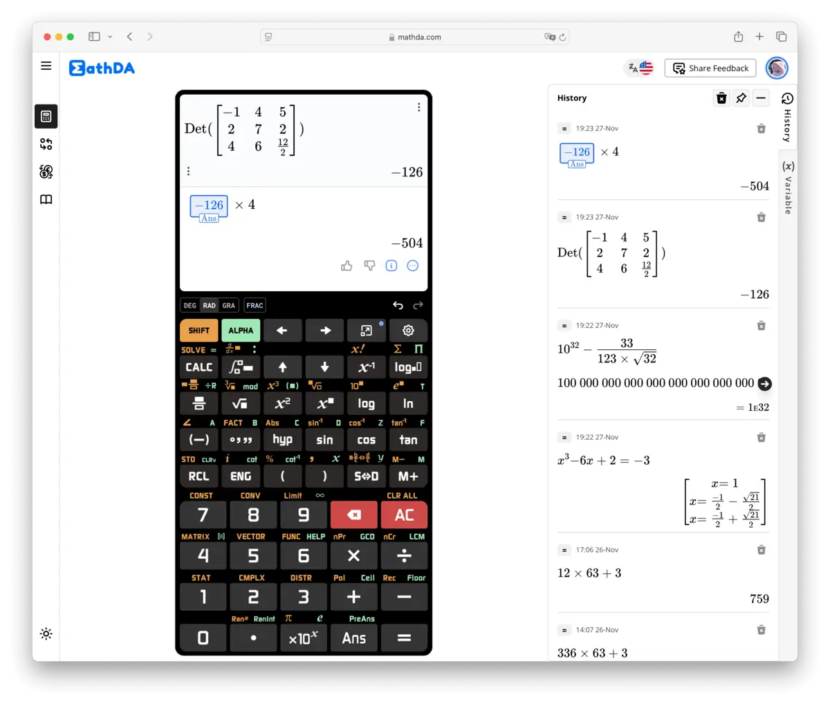 Online Scientific Calculator 991 570 Plus MathDA