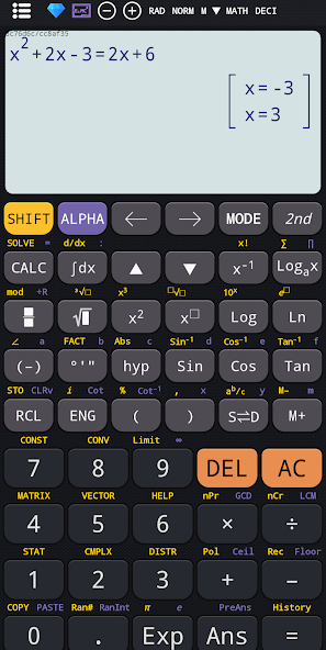 Google Play screenshot of the Android 991 app scientific keypad with a result-format menu