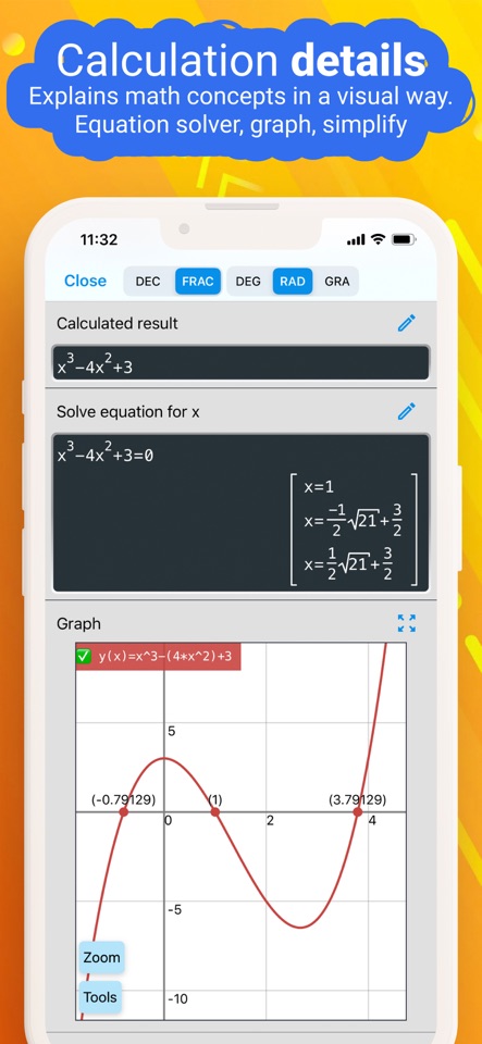 App Store screenshot of iPhone NCalc equation details and graph