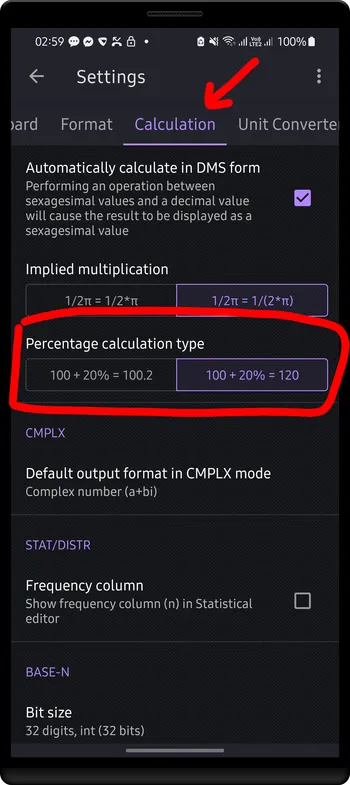 the Calculation tab