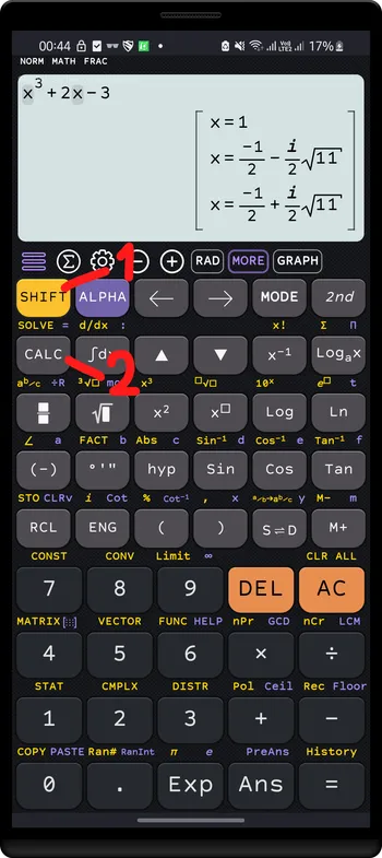 Press `SHIFT` `CALC` (Solve) to solve equation