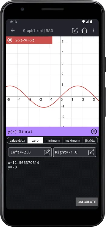 First root of Sin(x) from -2 to -1