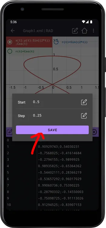 Table start and step settings dialog