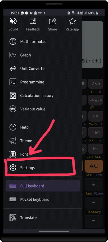 The settings shortcut