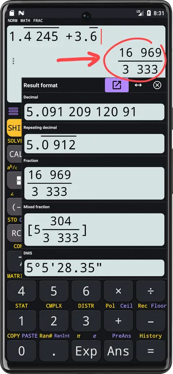 1.\overline{4245} + 3.\overline{6} = 5.\overline{0912}