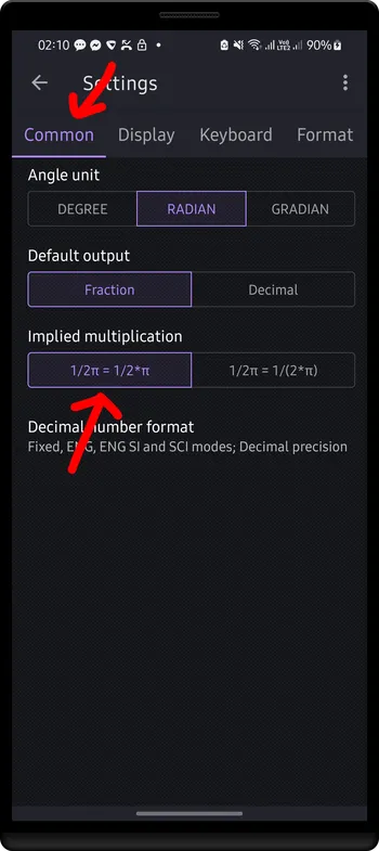 select `1/2Pi=1/2*Pi` option