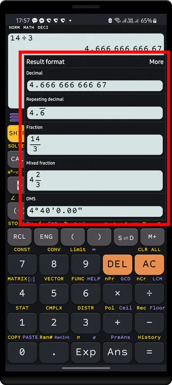 Result formats dialog showed