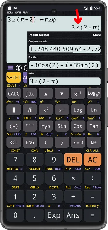 The result format dialog of 3+2i