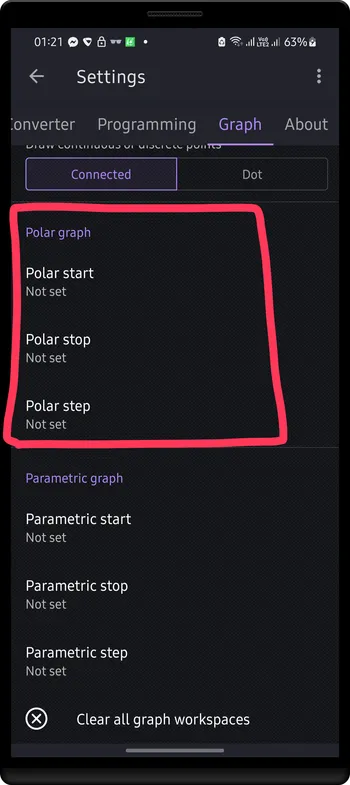 Polar graph settings section