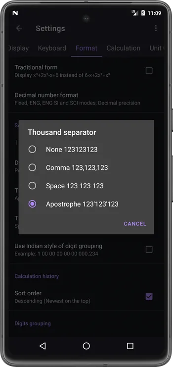 Thousand separator options