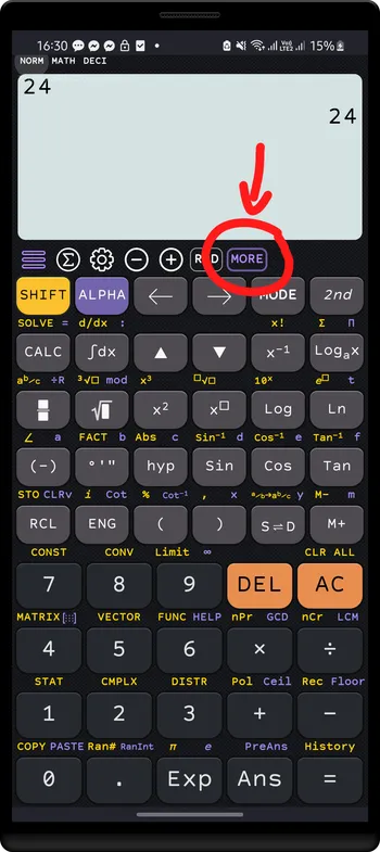 Enter a number, then tap `MORE` button