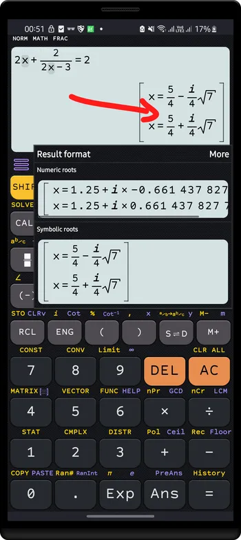 Tap the result to show numeric form