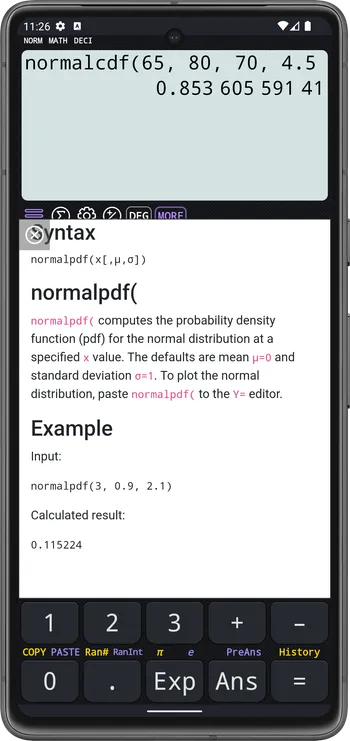 normalpdf function details