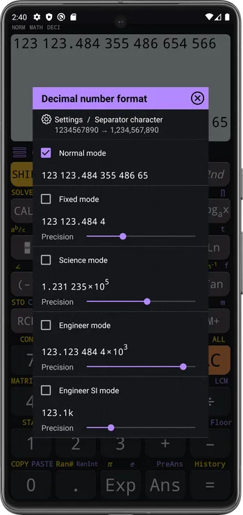 Decimal format dialog