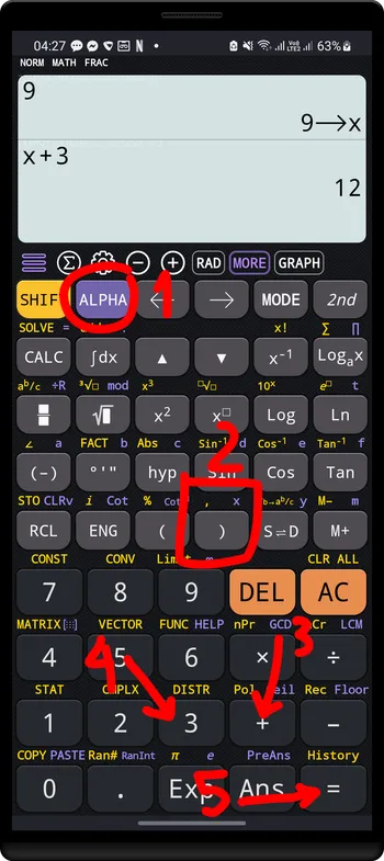 Calculate `x + 3` with `x=9`