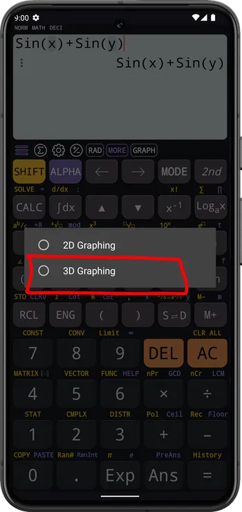 Select the 3D Graphing option