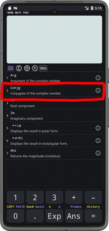select the `Conjg` item