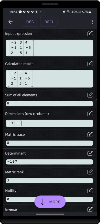 Matrix: det, rank, trace, inverse