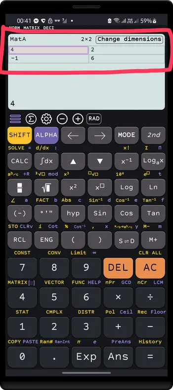 Enter value for each cell of matrix `MatA`